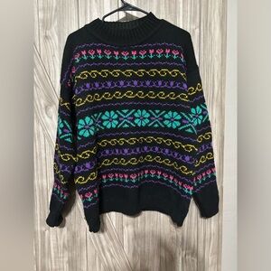 Vibrant Women's Turtleneck Sweater with Floral Patterns